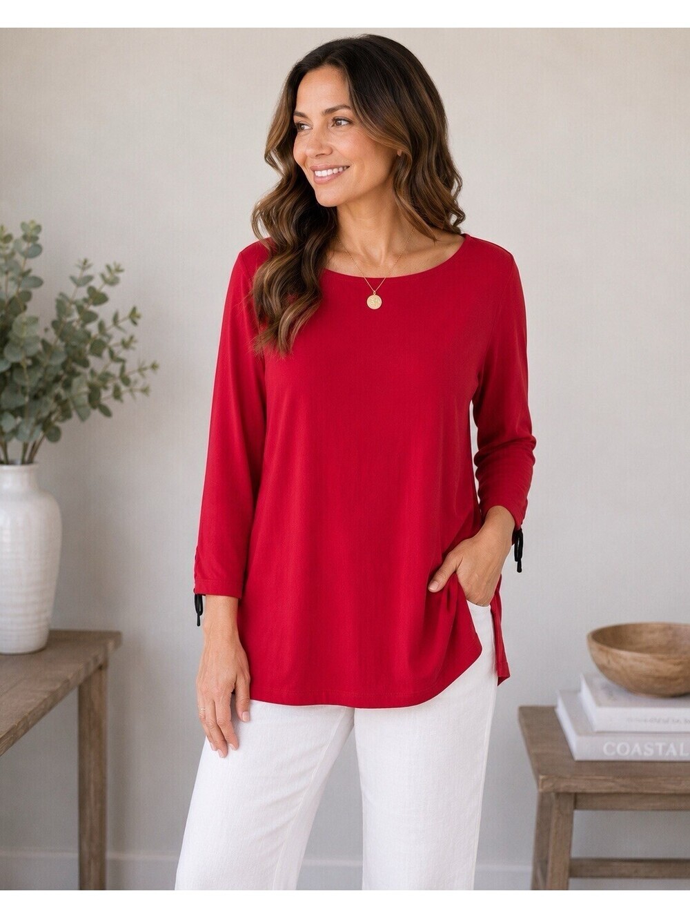 Talbots Red Cotton Tunic Top Women’s Medium Coastal Preppy Lagenlook